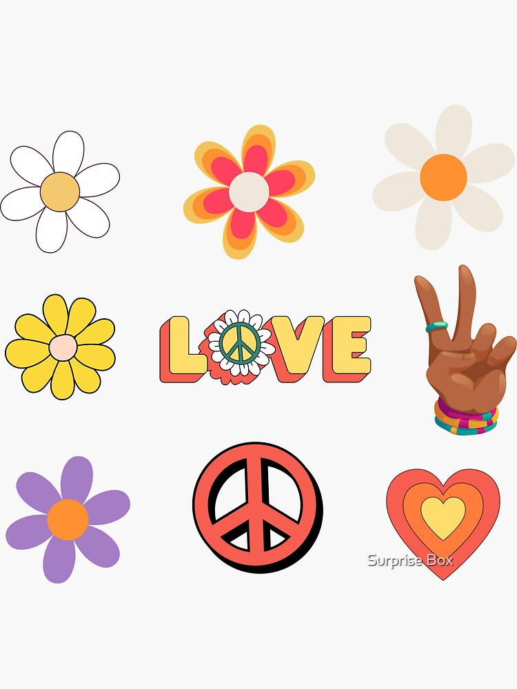 Retro Groovy flowers stickers By JulyG art store