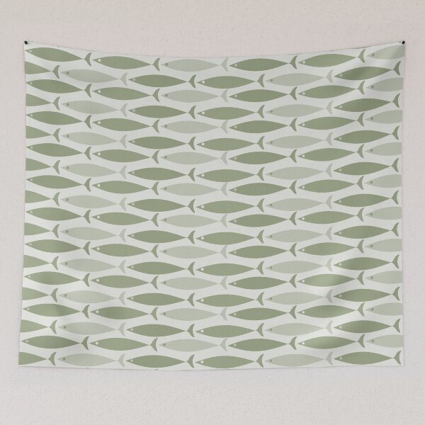 Item preview, Mid Century Modern Fish Stripe Pattern Sage Green designed and sold by kierkegaard.