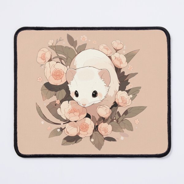 Item preview, White ferret in ranunculus flowers designed and sold by etherElric.