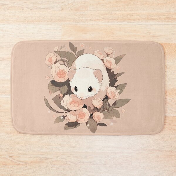 Item preview, White ferret in ranunculus flowers designed and sold by etherElric.