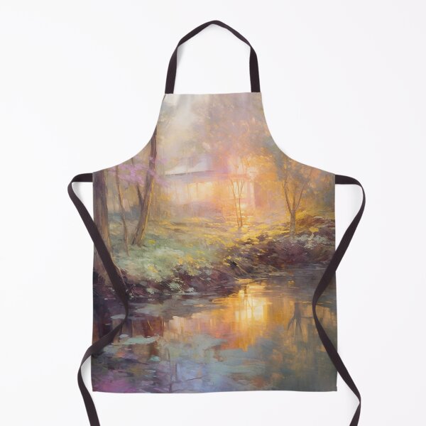 Item preview, Waterscape painting of a small house in the woods in the style of Gaston La Touche designed and sold by TheGoatieHimself.