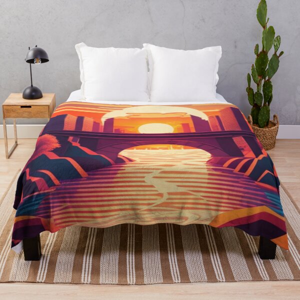 Item preview, Urban River Sunset Graffiti Style Art Painting Design Print designed and sold by randomtdesigns.