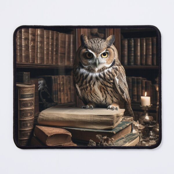 Item preview, owl on books designed and sold by AI-G-I-.