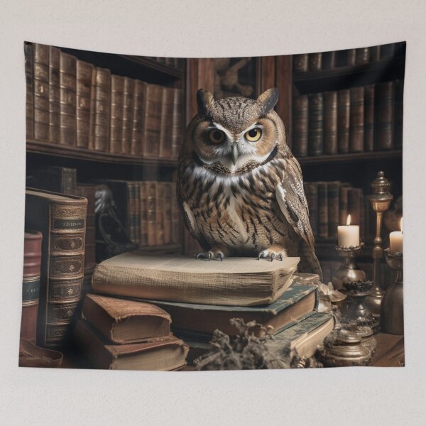 Item preview, owl on books designed and sold by AI-G-I-.