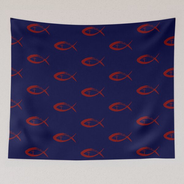 Item preview, Painted Cross and Fish Christian Design - Red designed and sold by CrossAndCrown.