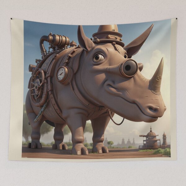 Item preview, 3D Steampunk Rhino Art Painting Design Print designed and sold by randomtdesigns.