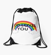 LGBTQ Rainbow - God Loves You Drawstring Bag