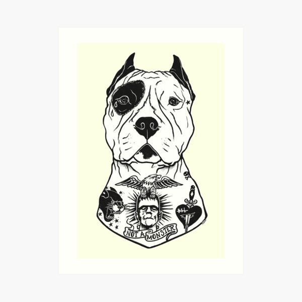 American Pitbull Tattooed Art Print