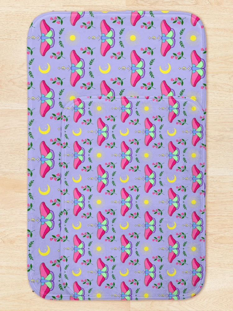 Thumbnail 5 of 6, Bath Mat, Colorful Moth Pattern designed and sold by JMDesignHouse.