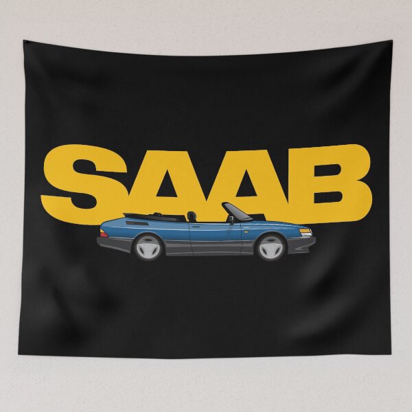 Item preview, Saab 900 Aero convertible Illustration Blue Yellow designed and sold by blackdogshop.