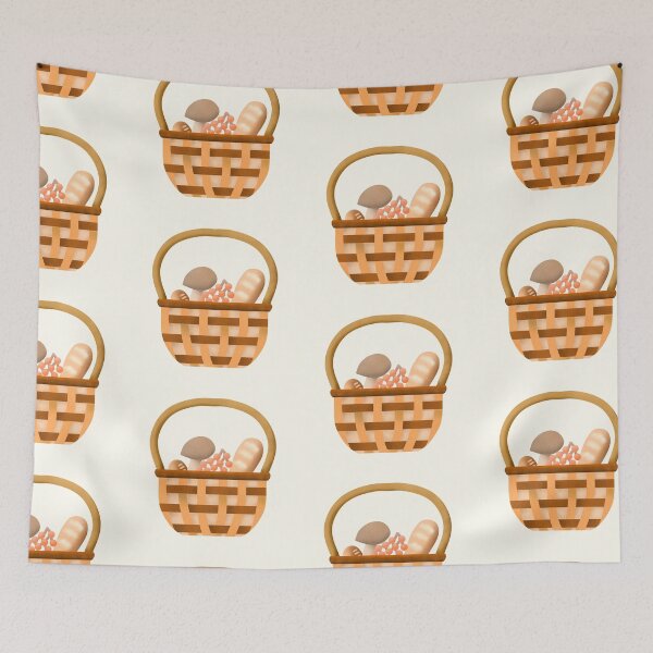 Item preview, Basket of mushrooms, bread, and berries cottagecore and hygge sticker by DozyJov designed and sold by DozyJov.