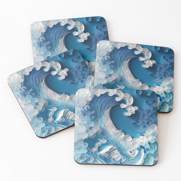 Item preview, A quilled paper art inspired digital art of ocean waves designed and sold by VirtualPalette.