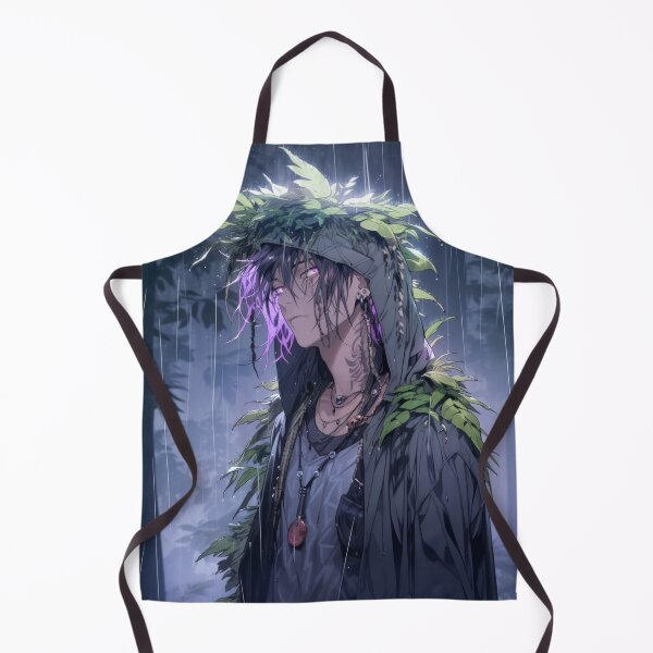 Item preview, Anime-style Male Druid in Rainforest: Purple-haired, Leaf-clad Mystic designed and sold by kaileena-ai.