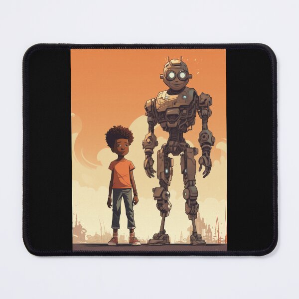 Item preview, Afrofuturist Boy With Robot Guardian designed and sold by RTFaulkner.