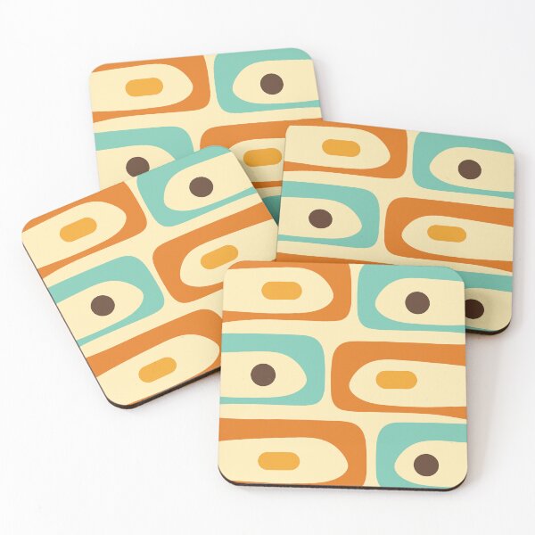 Item preview, Mid Century Modern Piquet Abstract Minimalist Pattern Turquoise Orange Yellow Cream Brown designed and sold by kierkegaard.
