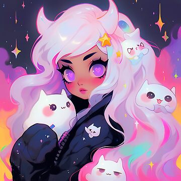 Kawaii Purple Neko Anime Girl and Castle Sticker for Sale by bubblegoth