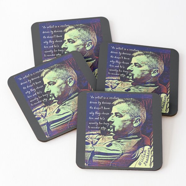 Item preview, William Faulkner portrait and  quote: An artist is a creature driven by demons. designed and sold by artbleed.