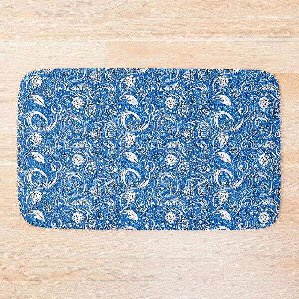 Item preview, Blue and white starry swirl linograph folk art designed and sold by Earth Nature Creations.