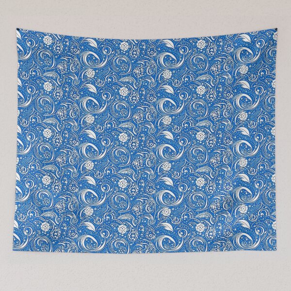 Item preview, Blue and white starry swirl linograph folk art designed and sold by Earth Nature Creations.
