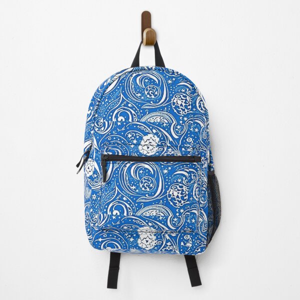 Item preview, Blue and white starry swirl linograph folk art designed and sold by Earth Nature Creations.