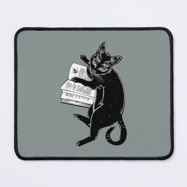 Item preview, Smart black boho four eyed demon magic cat reading the necronomicon book. designed and sold by hjfqbojtics70.