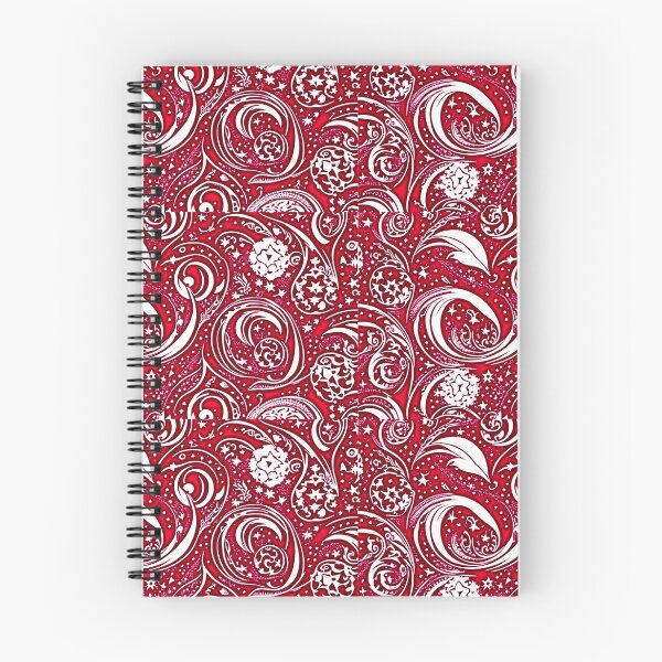 Item preview, Red and white starry swirl linograph folk art designed and sold by Earth Nature Creations.