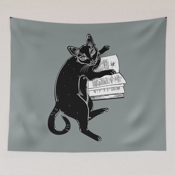 Item preview, Smart black cat reading the magic book 	 	 designed and sold by hjfqbojtics70.