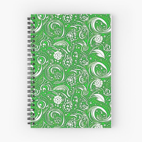 Item preview, Green and white starry swirl linograph folk art designed and sold by Earth Nature Creations.