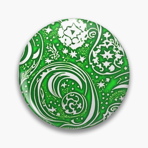 Item preview, Green and white starry swirl linograph folk art designed and sold by Earth Nature Creations.