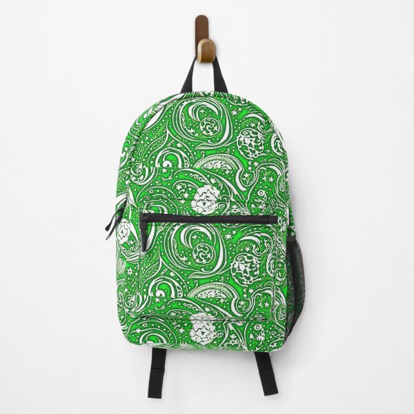 Item preview, Green and white starry swirl linograph folk art designed and sold by Earth Nature Creations.