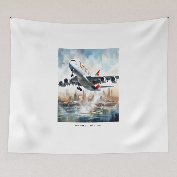 Item preview, Emirates A380 Airbus Superjumbo Aircraft Illustration Aviation Wall Art designed and sold by PicTechNowArt.