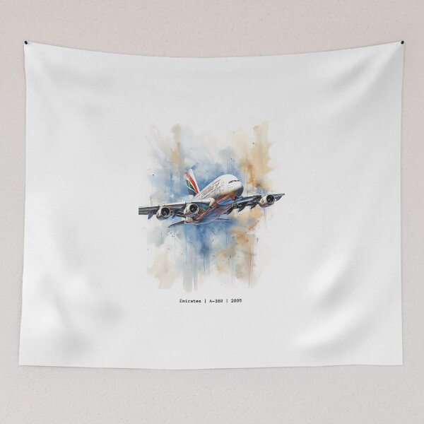 Item preview, Emirates A380 Airbus Superjumbo Aircraft Illustration Aviation Wall Art designed and sold by PicTechNowArt.