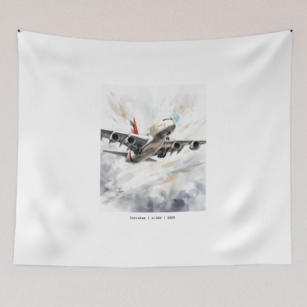 Item preview, Emirates A380 Airbus Superjumbo Aircraft Illustration Aviation Wall Art designed and sold by PicTechNowArt.