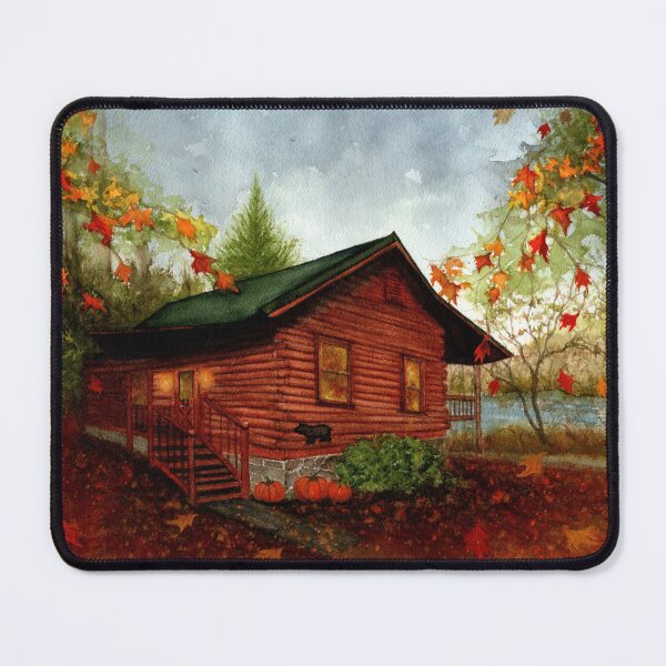 Item preview, Log Cabin by the Lake Autumn Blue Ridge Mountains  designed and sold by JanineRileyArt.