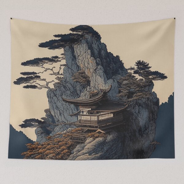 Item preview, Cabaña japonesa Ukiyo-e en la cima de las montañas designed and sold by XamiDesign.