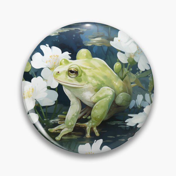 Item preview, Elegant green frog with flowers in a pond print designed and sold by PaperieJennifer.