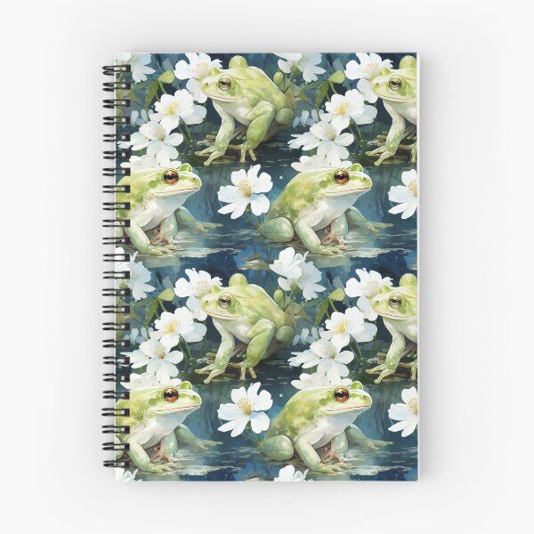 Item preview, Elegant green frog with flowers in a pond print designed and sold by PaperieJennifer.