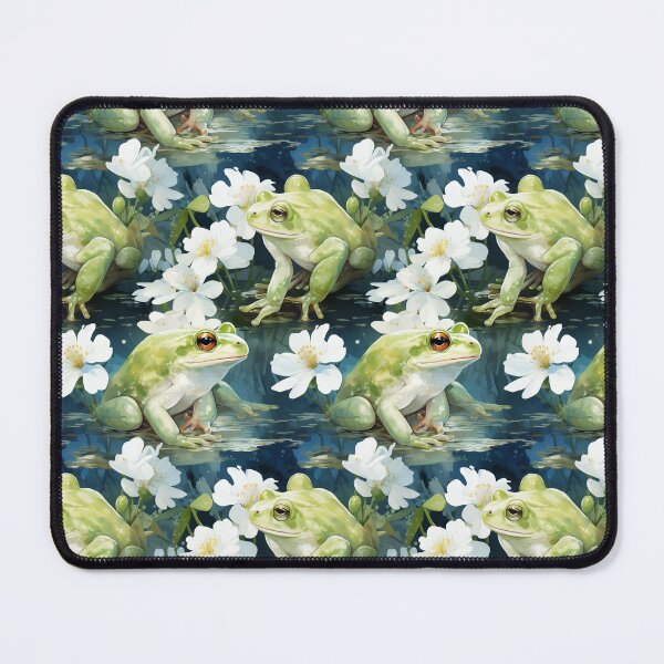Item preview, Elegant green frog with flowers in a pond print designed and sold by PaperieJennifer.