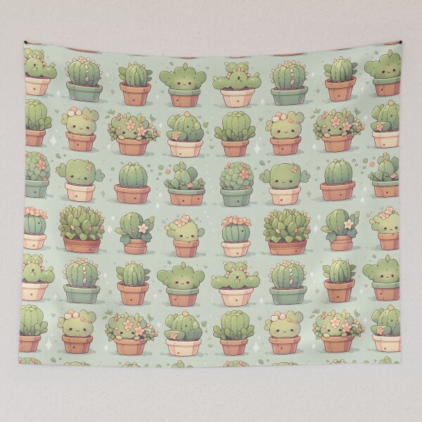 Item preview, Green Happy Cactus Kawaii Pretty Cactusses Pattern designed and sold by 18tokwa.