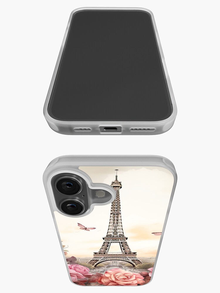 Vintage Eiffel Tower Paris with pink roses