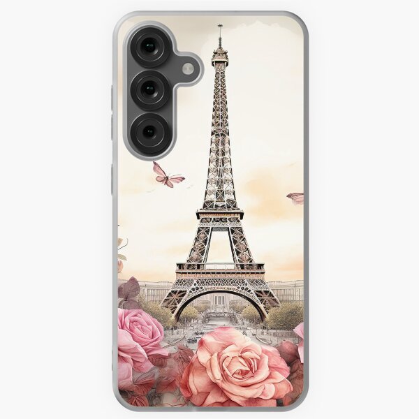 Item preview, Vintage Eiffel Tower Paris with pink roses designed and sold by Inktown.