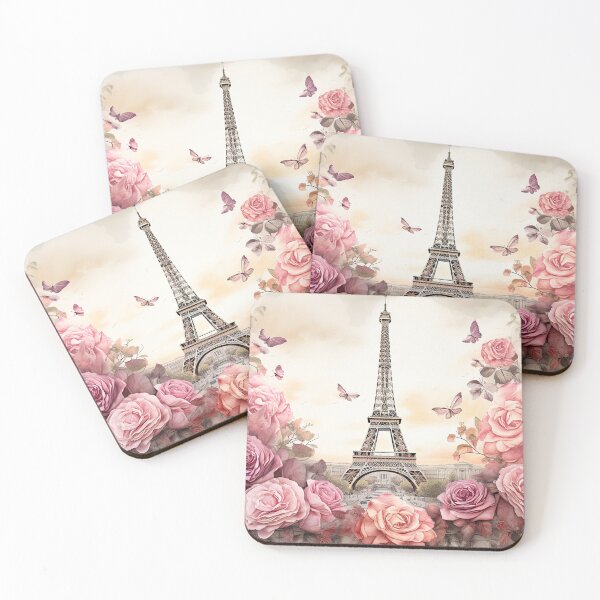 Item preview, Vintage Eiffel Tower Paris with pink roses designed and sold by Inktown.