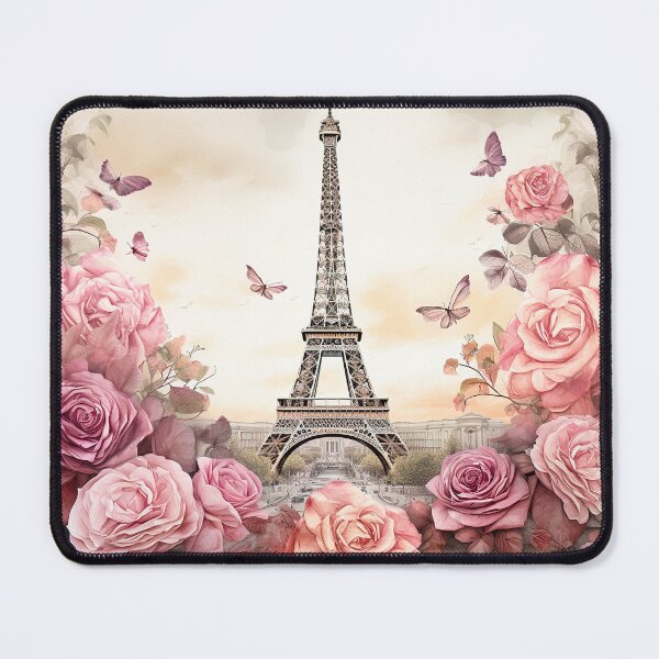 Item preview, Vintage Eiffel Tower Paris with pink roses designed and sold by Inktown.