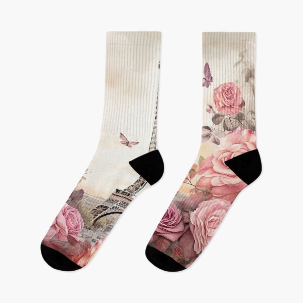 Item preview, Vintage Eiffel Tower Paris with pink roses designed and sold by Inktown.