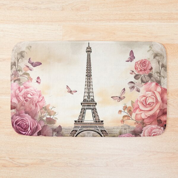 Item preview, Vintage Eiffel Tower Paris with pink roses designed and sold by Inktown.