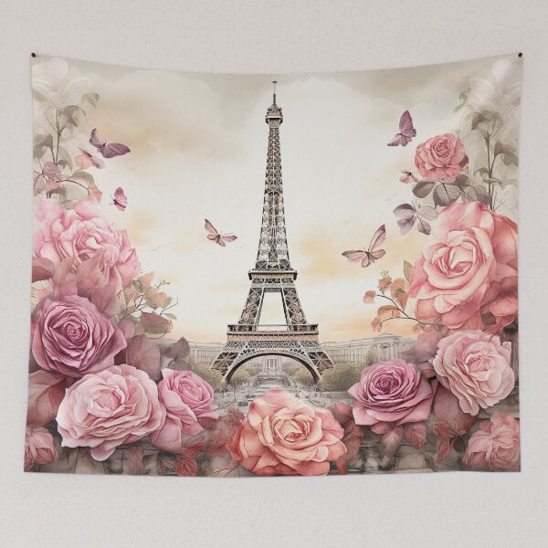 Item preview, Vintage Eiffel Tower Paris with pink roses designed and sold by Inktown.