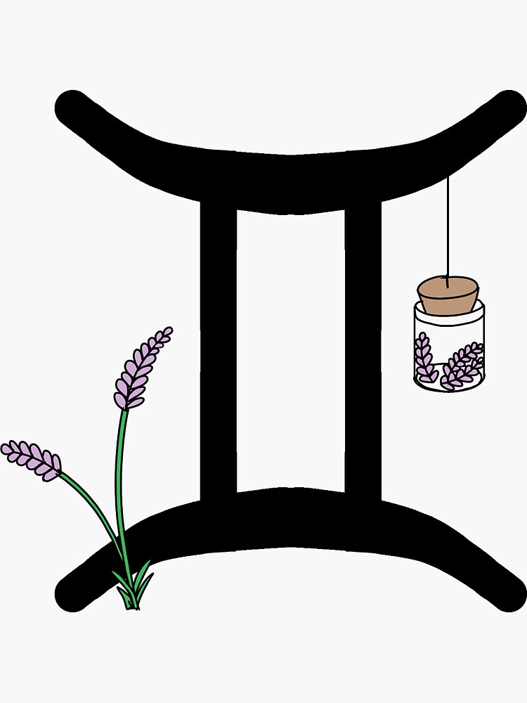 Gemini zodiac sign rune next to lavender