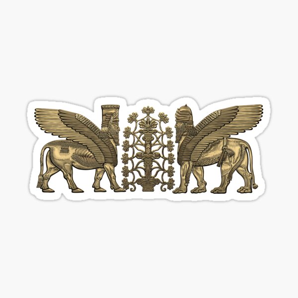 “Gold Assyrian Winged Lion and Winged Bull - Lumasi with Tree of Life