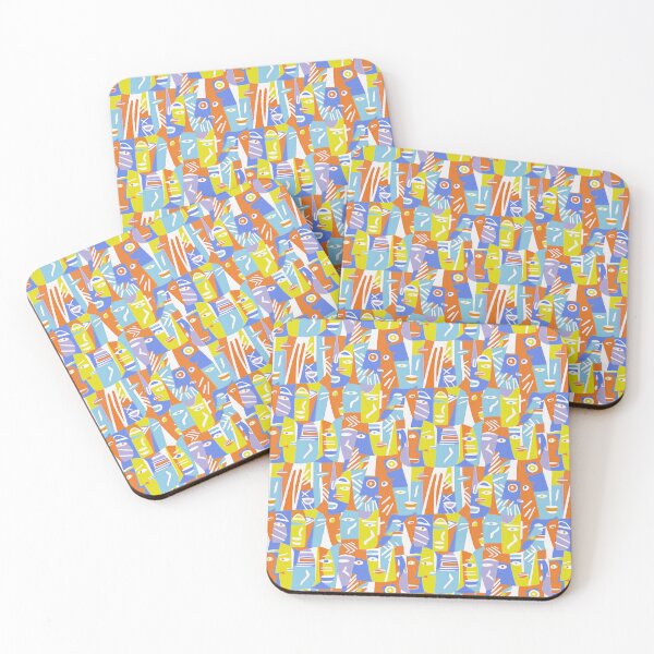 Item preview, Cubist ethnic faces lavender yellow designed and sold by Alessandro Remo Mazzoni Remotextiles.