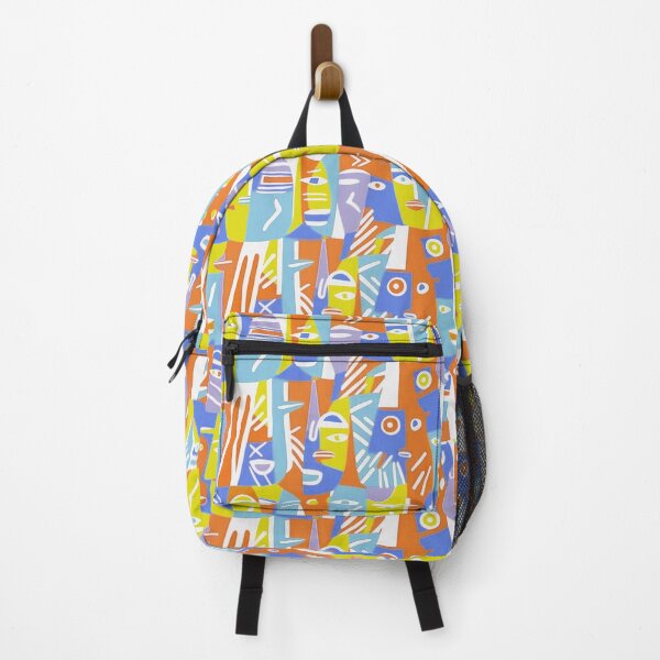 Item preview, Cubist ethnic faces lavender yellow designed and sold by Alessandro Remo Mazzoni Remotextiles.